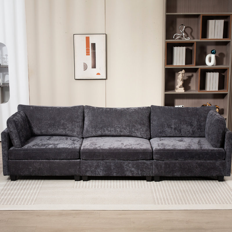 3 canapé en tissu de chenille - Améliore l'esthétique de la maison, Gris foncé