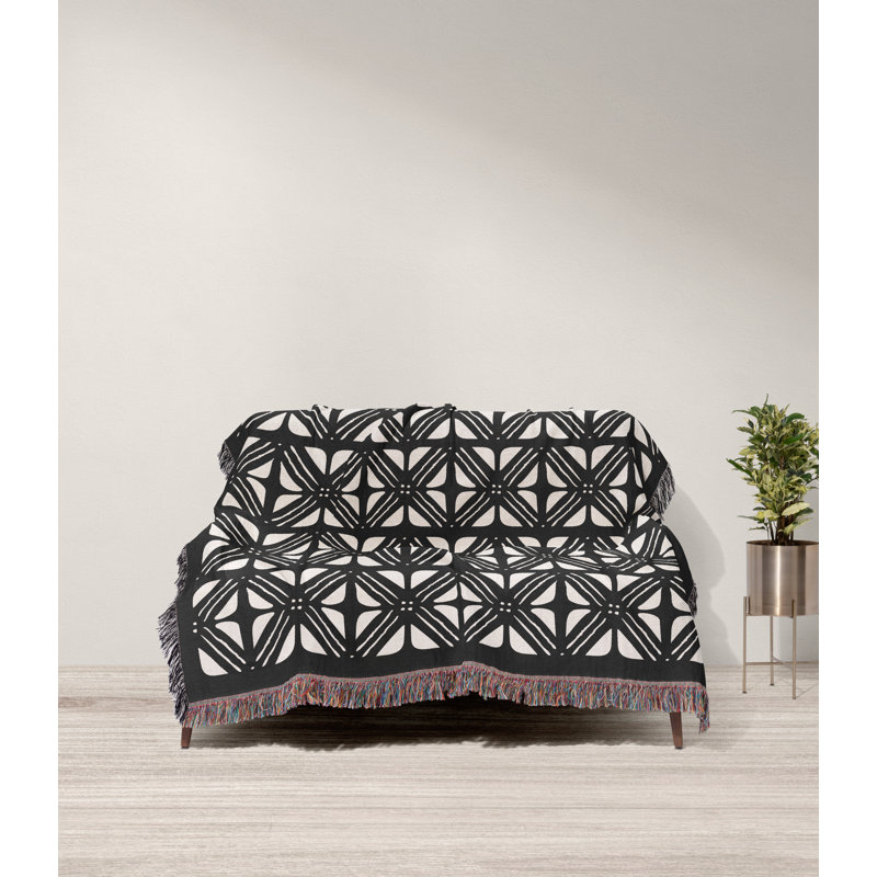 Hand Woven Throw Blanket, Throw, Black/Beige