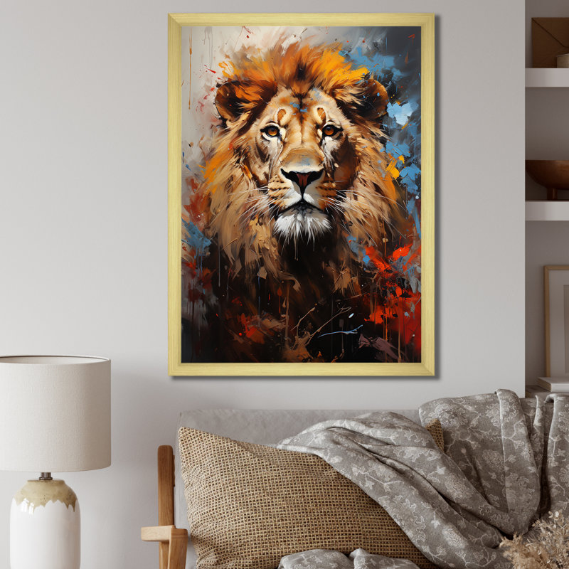 Lion Urban Wild Urban I - impression, Encadrement doré, H 44 po x l 34 po x P 1,5 po