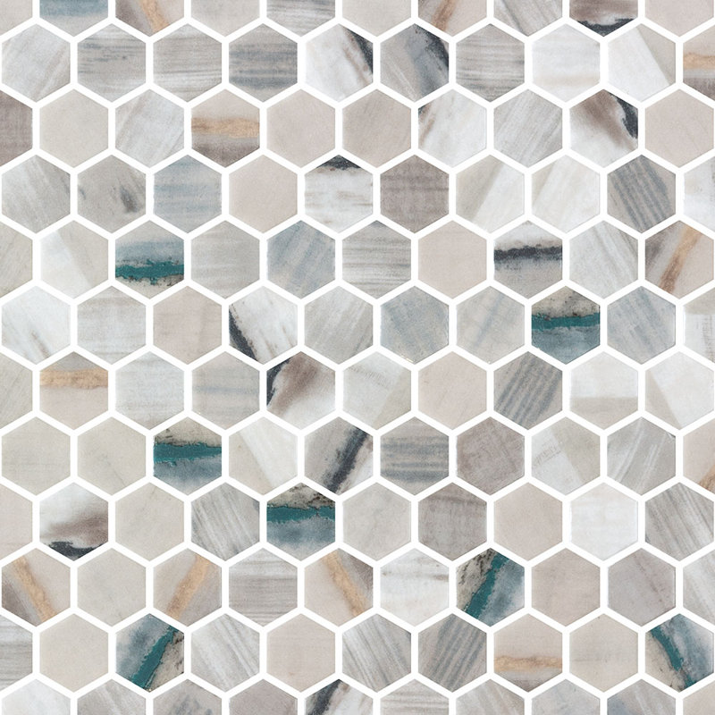 Carreau de mosaïque en verre recyclé hexagonal Spectrum, Lubrifiant