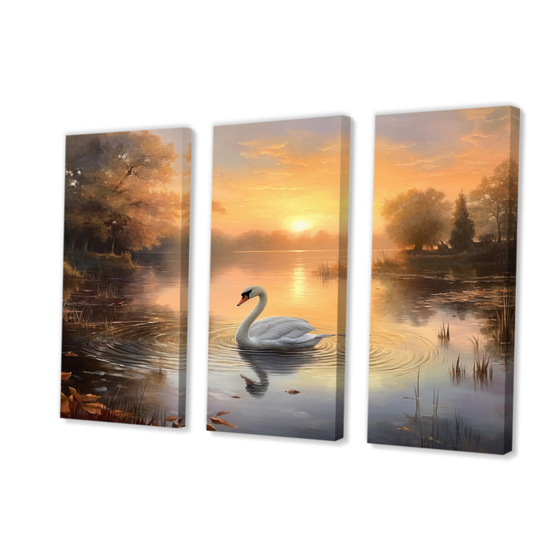 Art animalier sur toile, Swan Sunset Nature Decor - White Swan Romantic Sunset I, H 28 po x l 36 po x P 1 po