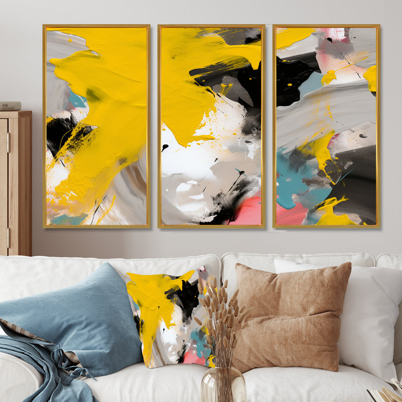 Cordez - ensemble d'art mural abstrait, Cadre flottant doré, H 40 po x l 60 po x P 1 po