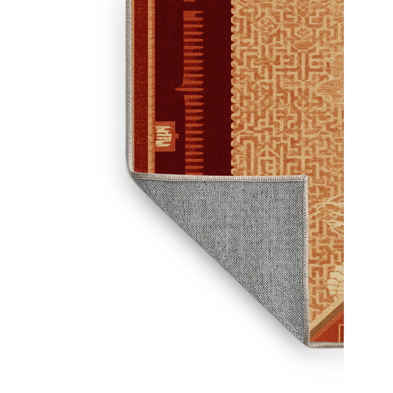 Machine Washable Cities & Countries Beijing Forbidden City Classic Oriental Rug in Brown – Beige Binding, 8x12