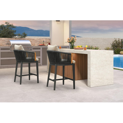 Patio Counter & Bar Height Stools With Contrast Color Armrest And Olefin Cushion