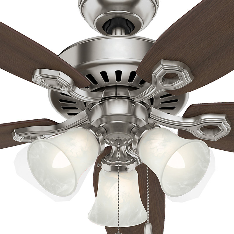 Builder Plus 52"  5 - Blade Standard Ceiling Fan with Pull Chain and Light Kit Included, Mahogany/Cherry