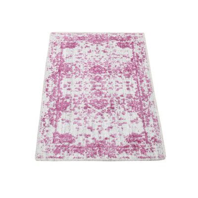 2'x3' Pink Fine Jacquard Hand Loomed Wool and Plant Based Silk Mat Rug AC8B21825AEF4442A90D5CFB53F90BA5