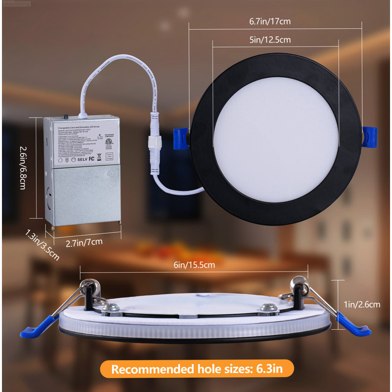Paquet de 12 luminaires de plafond minces minimalistes modernes avec 5CCT sélectionnables et mode veilleuse ambre, Black