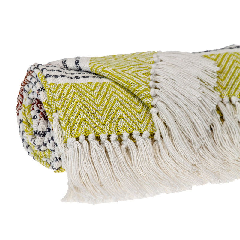 Burnt Orange Woven Cotton Striped Throw Blanket