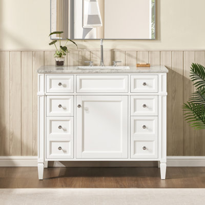 Alexxis 42 in. Single Sink Freestanding Bath Vanity in Matte White with Carrara Marble Top