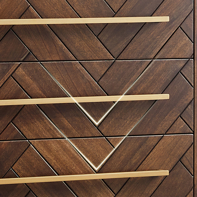 Commode 6 tiroirs en bois foncé avec base en métal doré