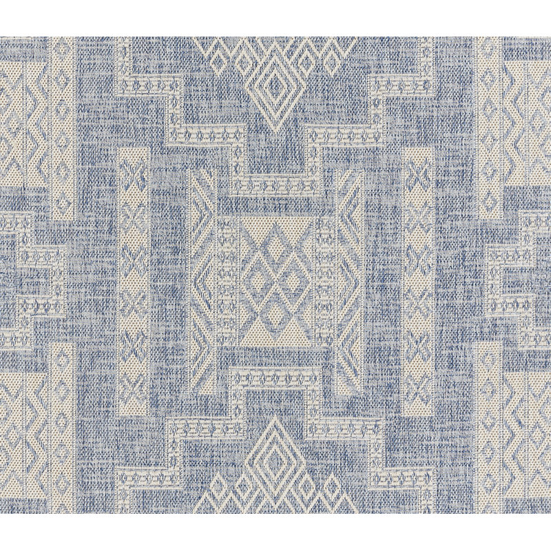 Tapis intérieur / extérieur bleu / beige Fecteau, Rectangle 6 pi 6 po x 9 pi