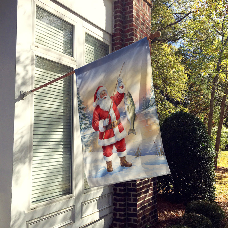 Drapeau de maison de Noël pêche père Noël avec bar rayé, House Size, Pêche au père Noël avec bar rayé