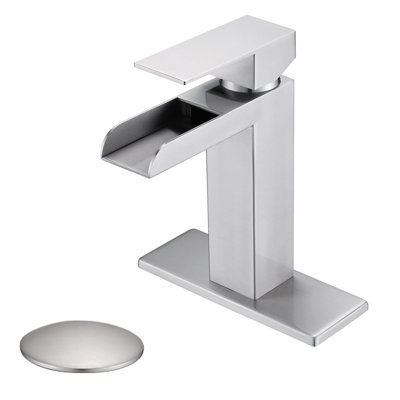 Modern Single Handle Waterfall Bathroom Sink Faucet With Deck And Pop-up Drain
