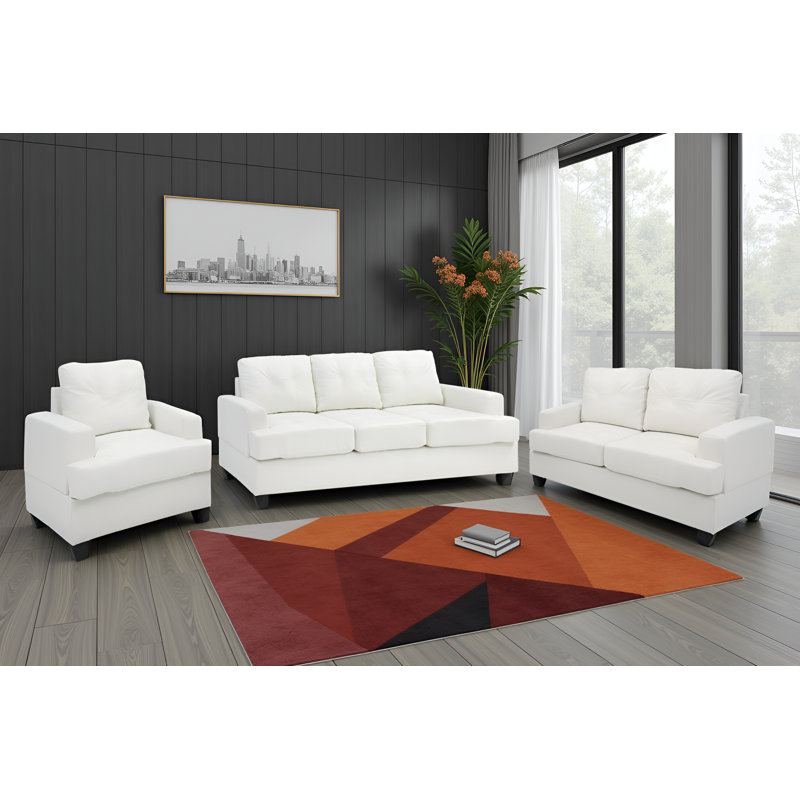 Ensemble de salon 3 pièces Sedef, Microfibre / microsuède blanc