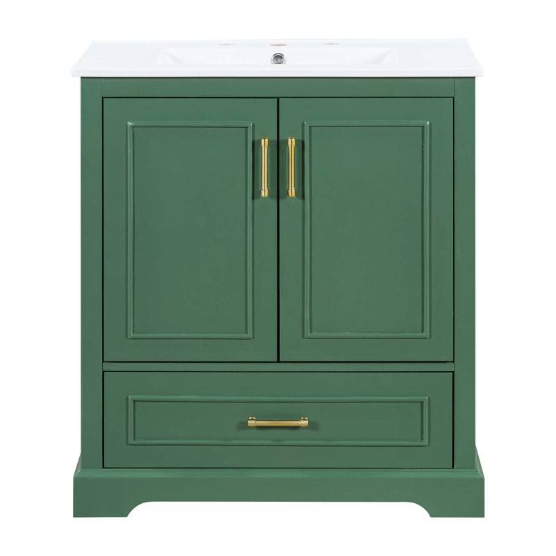 30" Bathroom Vanity With Sink, MDF And Solid Wood Frame, 1 Divider Drawer And 2 Soft-Close Doors (Double Shelf On Door), Freestanding Vanity