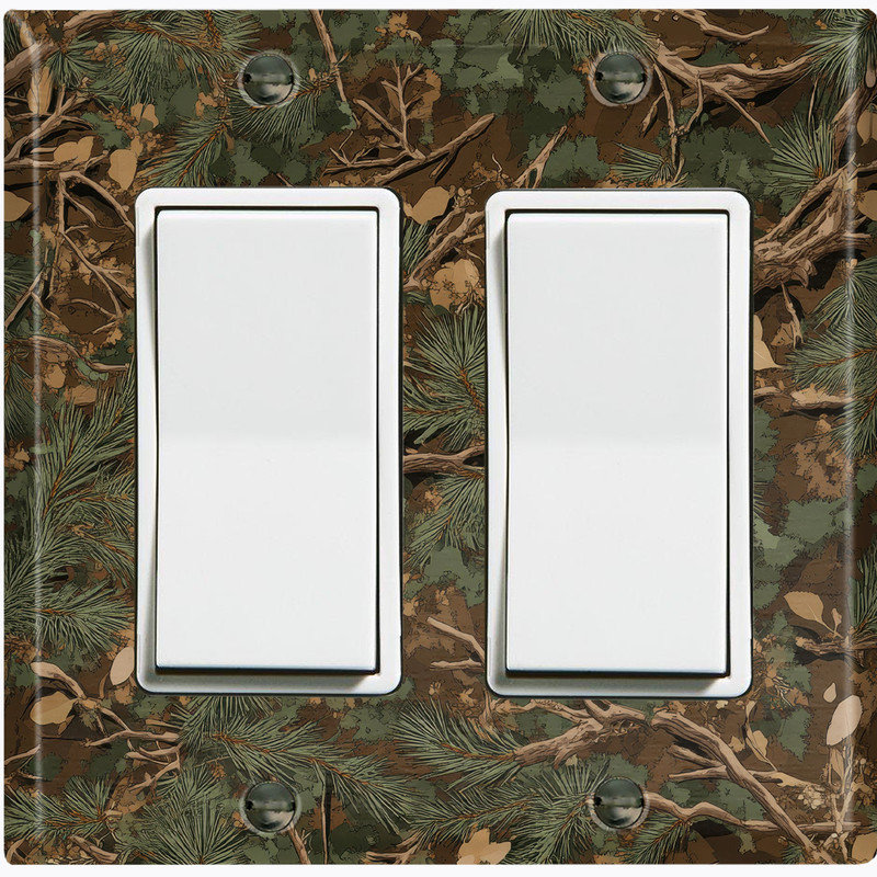 Couvercle de plaque d'interrupteur en métal; Fauteuil à bascule GFI 2 bandes US Standard - Camouflage Forest Foliage