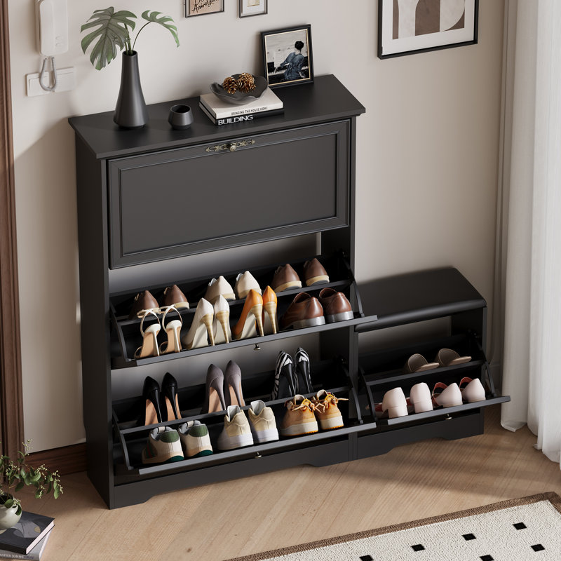 Range-chaussures empilable à 3 niveaux, Noir