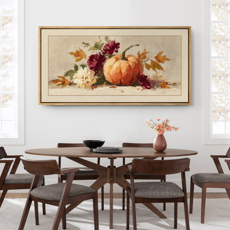 Grande impression sur toile encadrée, reproduction de citrouille rétro pour automne rustique, H 30 po x l 60 po, Naturel