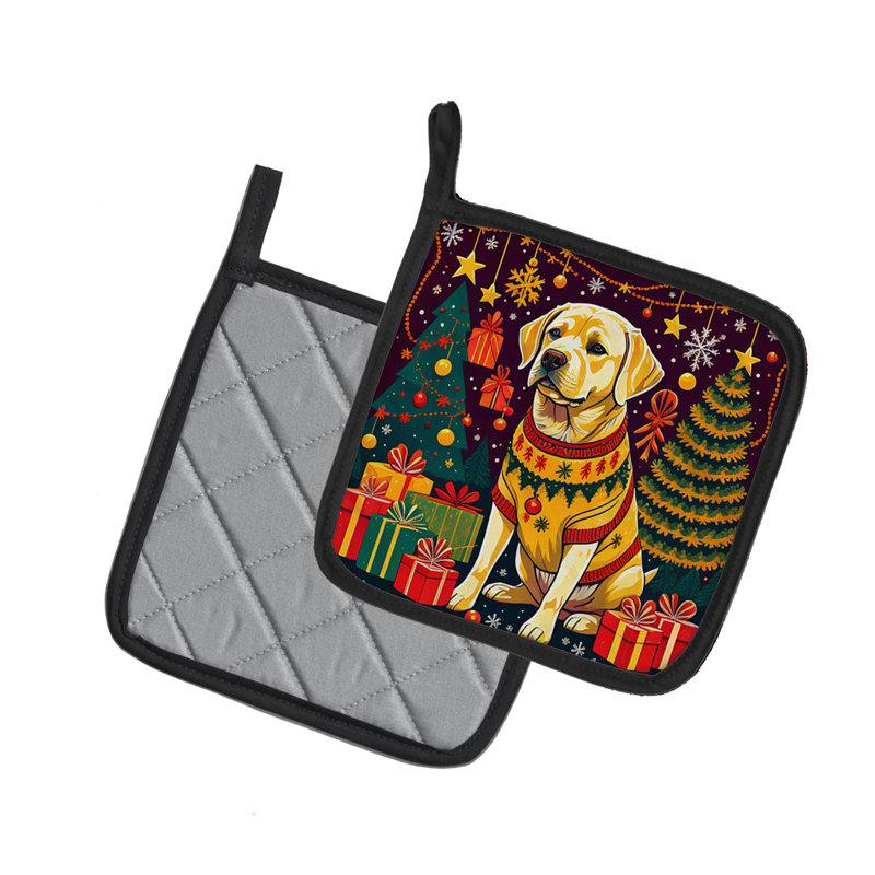 Paire de poignées jaunes Labrador Retriever Christmas