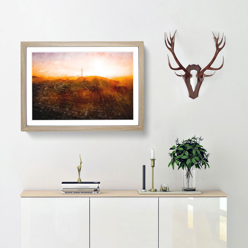 Sunlight over San Francisco - Picture Frame Graphic Art Print, Oak Framed, 33cm H x 45cm W x 2cm D