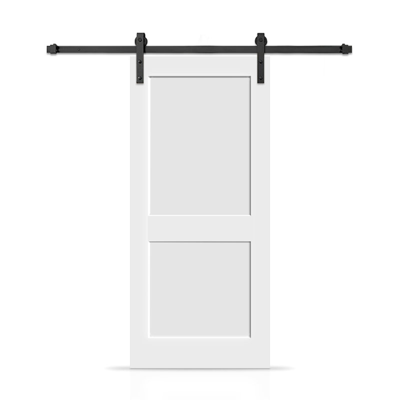 Porte de grange coulissante moderne en composite peint à 2 panneaux avec ensemble de quincaillerie, Blanc, 36 po x 80 po