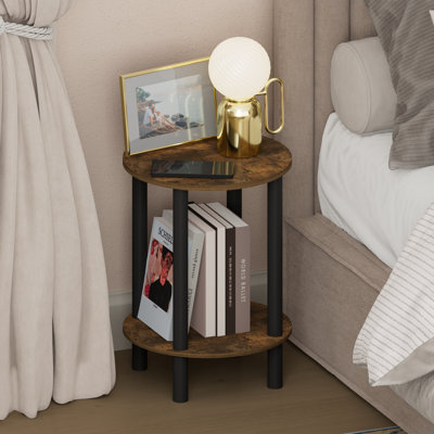 Night Stand, 2-Tier Round Tall Narrow Nightstand, Toolless Assembly End Table with Open Shelf, Side Table, Bedside Table, for Bedroom, Closet, Living Room, Amber Pine