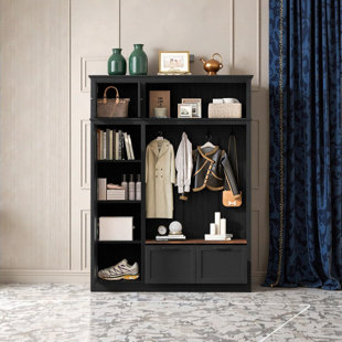 White 3-in-1 Entryway Hall Tree with Overhead Cabinet, Adjustable Shelves, Hooks & Bench