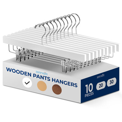 10 Pcs. Premium Wooden Pants Hangers - Heavy Duty Hanger Set with Chrome 360° Swivel Hook and Adjustable Steel Clips, Ideal for Jeans, Slacks, Skirts, and Shorts (Retro)
