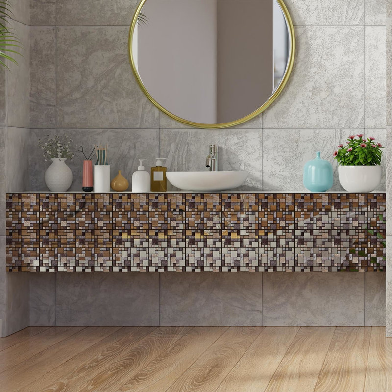 Breianne 15cm W x 15cm L Aluminum Peel and Stick Mosaic Tile, Brown