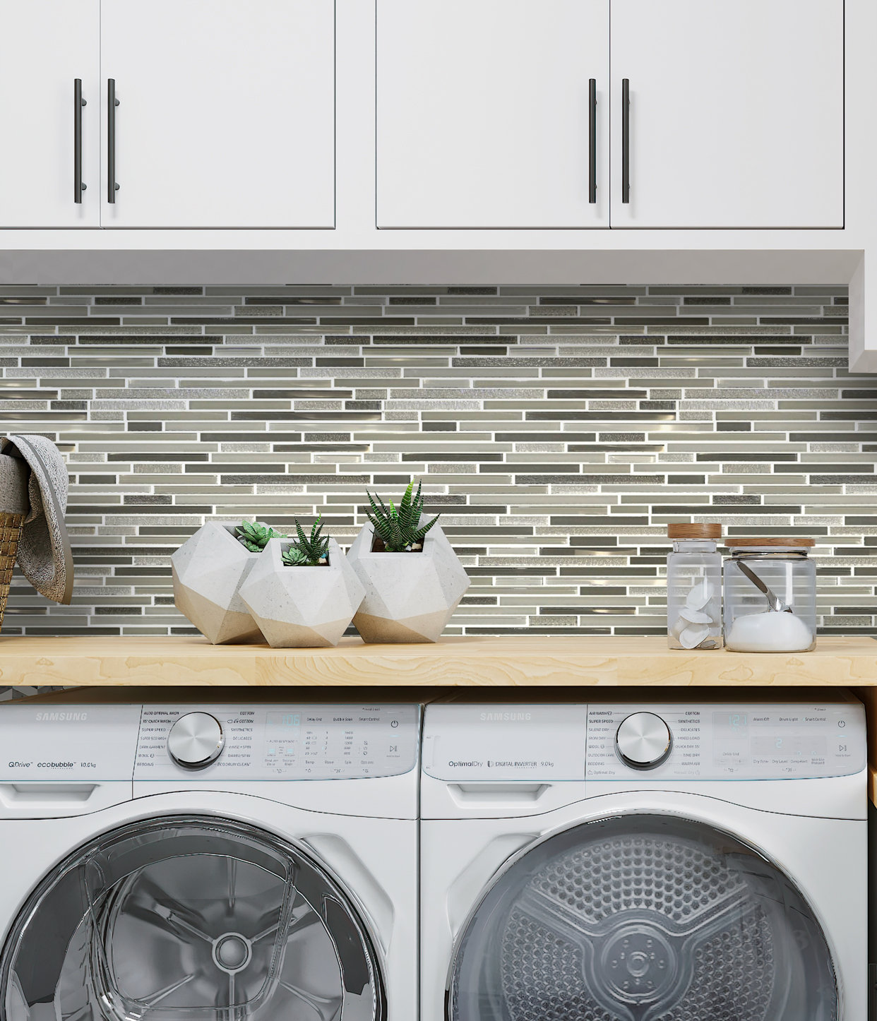 SAMPLE - Apollo Tile Waterfall Linear Glass And Metal Mosaic Tile, White/Beige