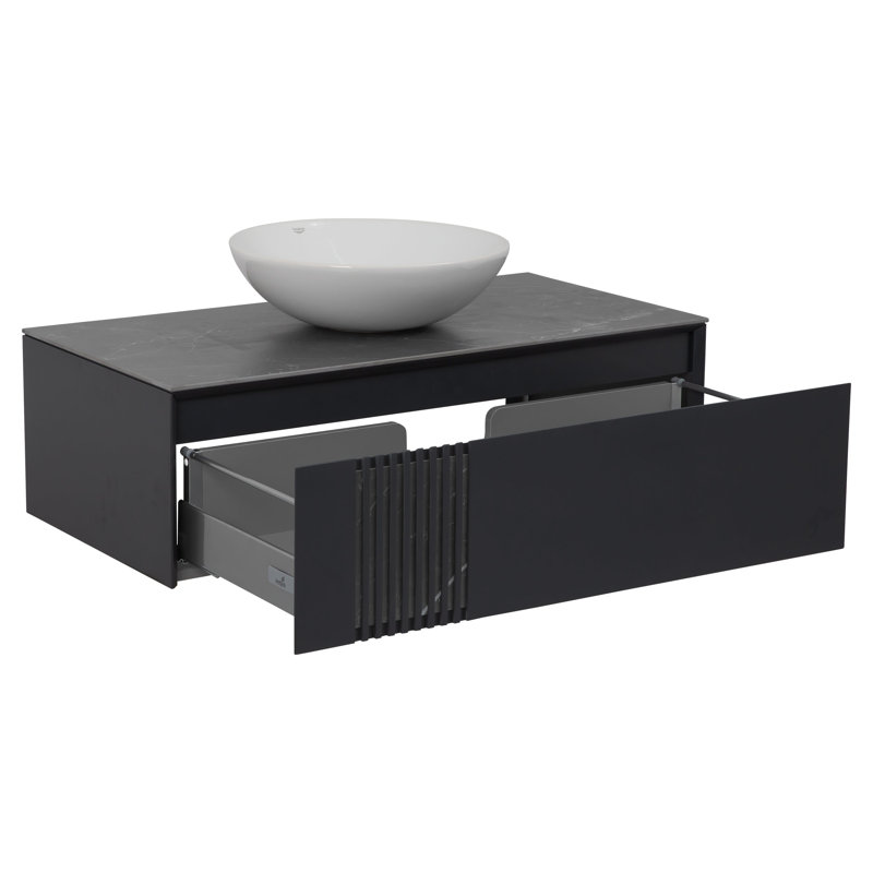 39.44'' Single Bathroom Vanity with Ceramic Top with Mirror, Concrete