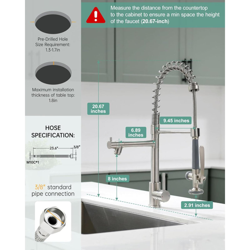 Robinet d'évier de cuisine rétractable commercial avec pulvérisateur en nickel brossé