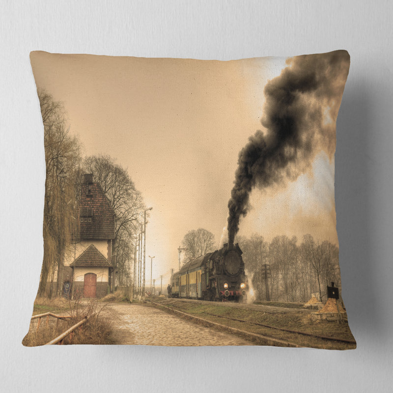 Coussin train paysage rétro, 16 po x 1 po, Coussin décoratif
