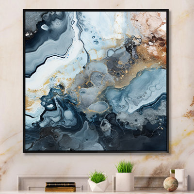Volcan encre noire et bleue - Art mural abstrait, salon