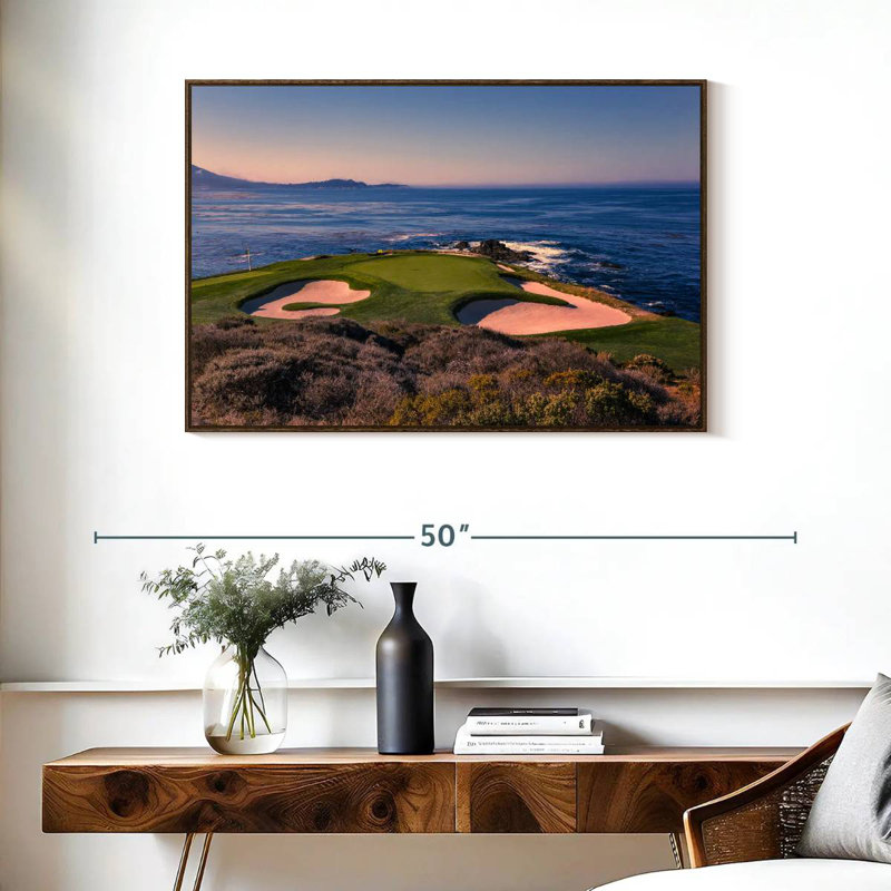Pebble Beach Golf Club, 37 po x 25 po, Cadre flottant noyer
