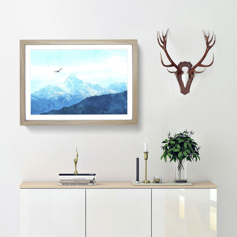 Eagle Flying by Mountain In Nepal - Picture Frame Graphic Art Print, 24cm H x 33cm W x 2cm D, Oak Framed