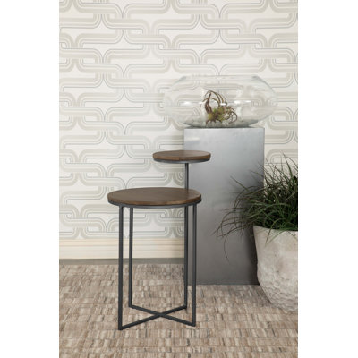 Table d'appoint ronde en bois de manguier naturel et bronze Yael