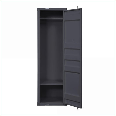 Chests &amp; Wardrobes, Industrial 1-Door Iron Wardrobe with Container Lock &amp; Hanging Rod | Gunmetal | Iron
