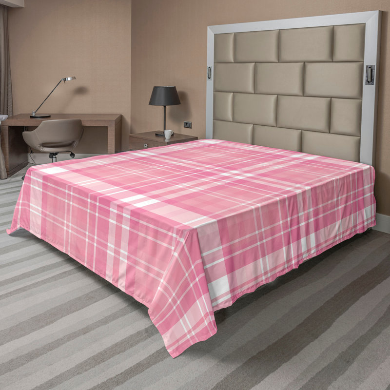 Drap plat moderne de style bohème Ambesonne, Full Flat Sheet, Carreauté rose pastel / blanc / rosé