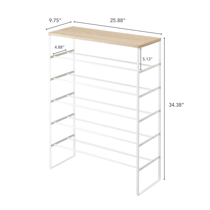 Yamazaki Home Tower 6 Tier Wood Top Shoe Rack, 34" - Steel - Holds 18 To 21 Shoes, White