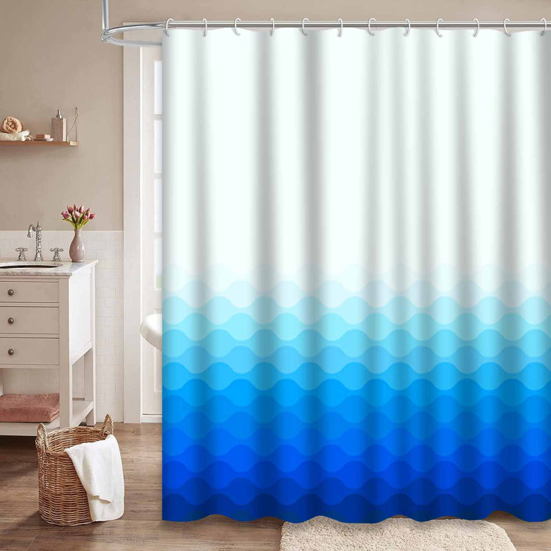 Rideau de douche imperméable abstrait bleu avec 12 crochets Ocean Waves, L 72 po x l 72 po