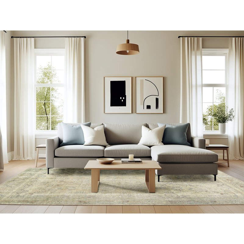 Laine crème/Tapis décoratif grise, Rectangle 6 pi x 9 pi