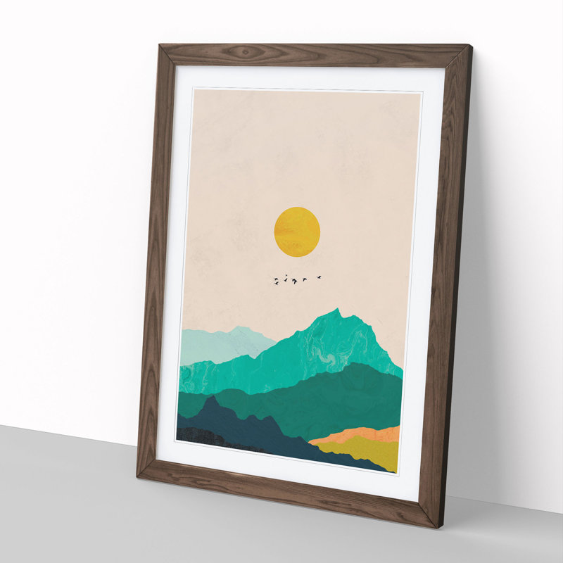 Nordic Minimalist Landscape No.2 - Picture Frame Graphic Art, Walnut Framed, 65cm H x 48cm W x 2cm D