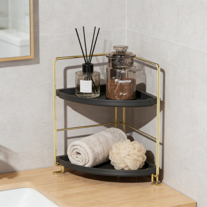 Tablette de rangement empilable à 2 niveaux pour la salle de bain, la cuisine et le meuble-lavabo, rangement en coin pour les cosmétiques, les épices et les articles essentiels