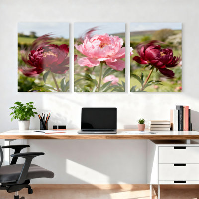 Ensemble de 3 pivoines fleuries sur toile tendue sur toile tendue pour salon