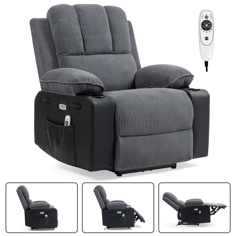 87 cm Wide Corduroy Wall Ergonomic Recliner with Massager, Yes