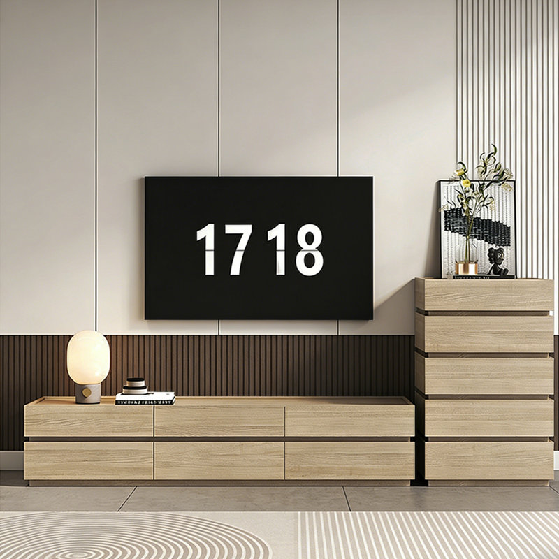 Meuble télé avec tiroirs multiples Living Room, 18.11"H x 74.8"L x 15.74"W, Burlywood