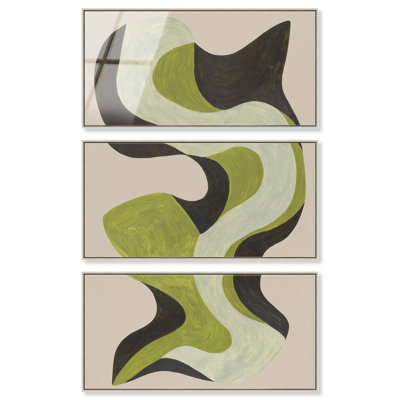 Ensemble d'art mural moderne bohème « Fluid Totem II » encadré sur acrylique par Art Remedy, cadre doré, 44 x 22
