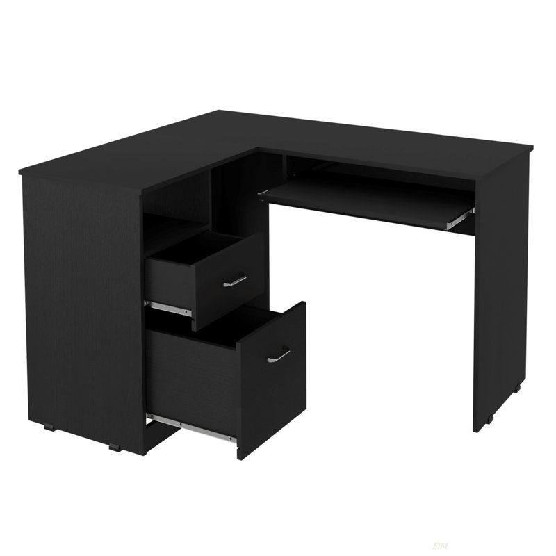2-Drawer 1-Shelf L-Shaped Computer Desk(Desk), Black