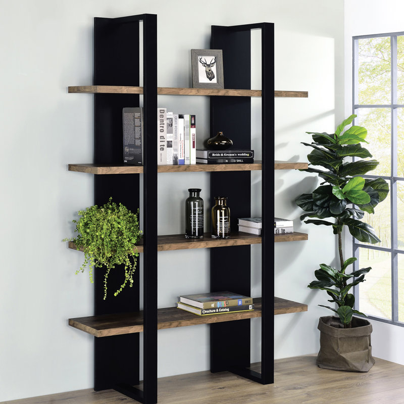 Bibliothèque contemporaine à 4 tablettes, noyer noir et vieilli, tablettes verticales pour la collection Decor